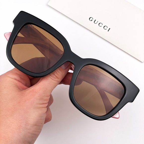 Gucci GG0998S 005 Sunglasses Black Pink Pearl Brown Square Women display picture 3